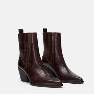 NWT Zara Burgundy Animal Print Boots